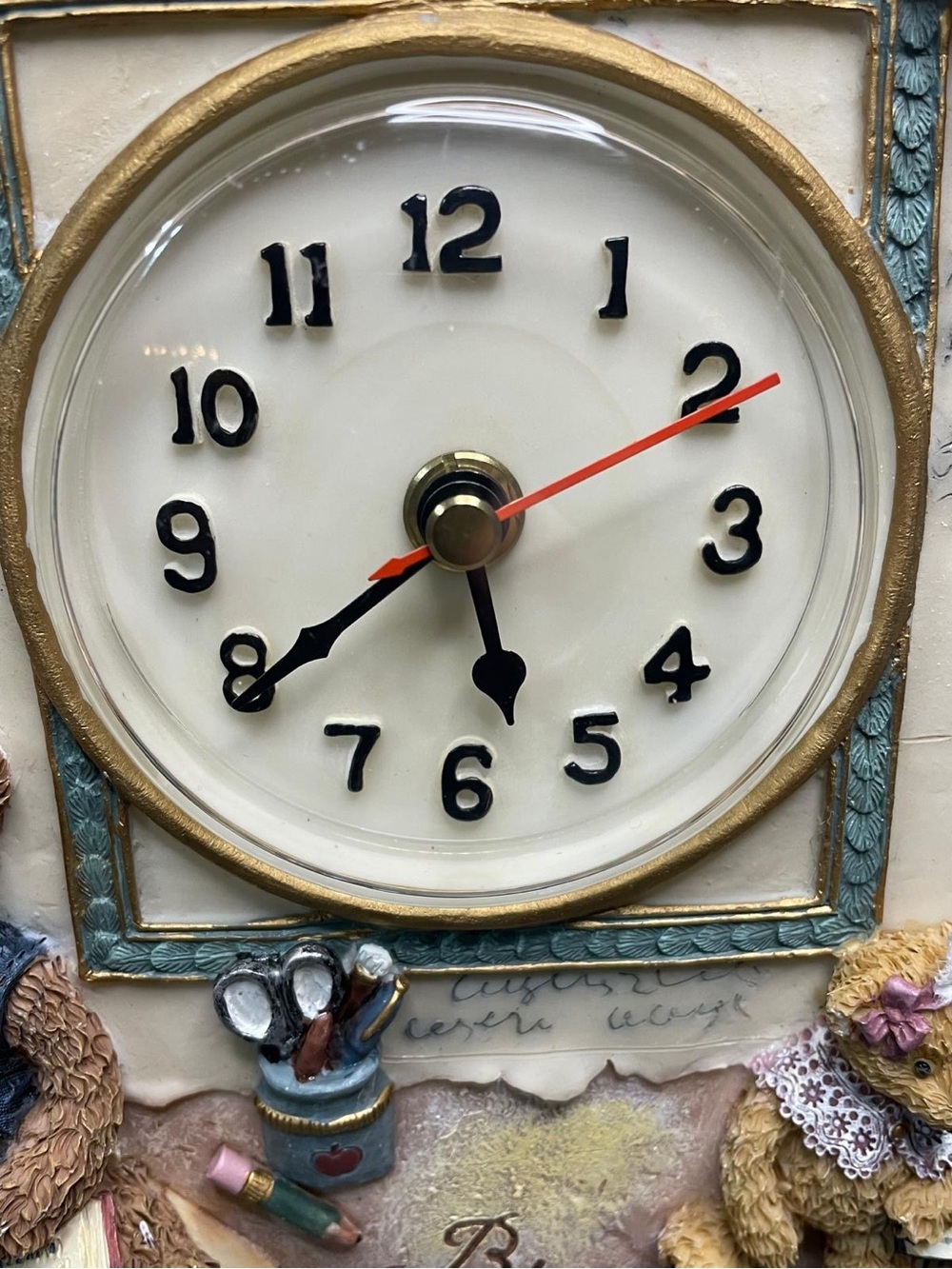Decorative Porcelain Clock frame, w/ teddy bears, books, Maths, Pink green cream - Picture 12 of 15
